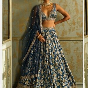 Blue and Gold Embroidered Lehenga Choli
